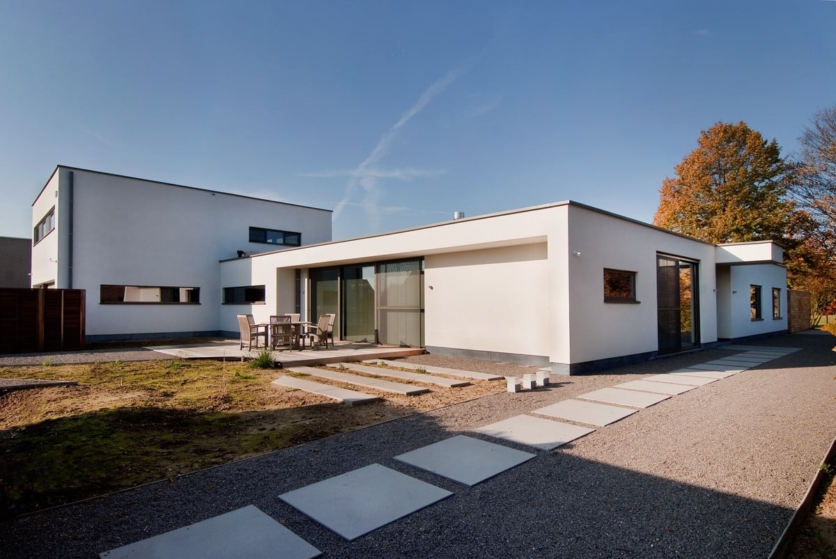 Aluminium buitenschrijnwerk ramen deuren woning Haacht Schüco Corswarem